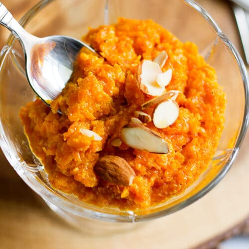 over head shot of gajar ka halwa