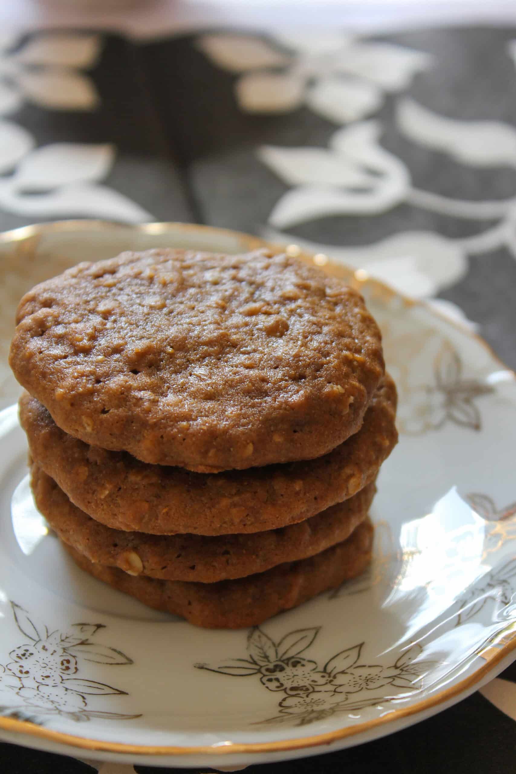 Stack of coffee oatmeal cookies.