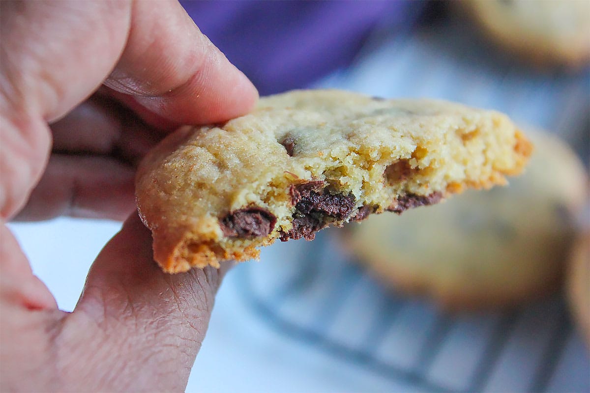 Half of the brown butter chocolate chip cookie.