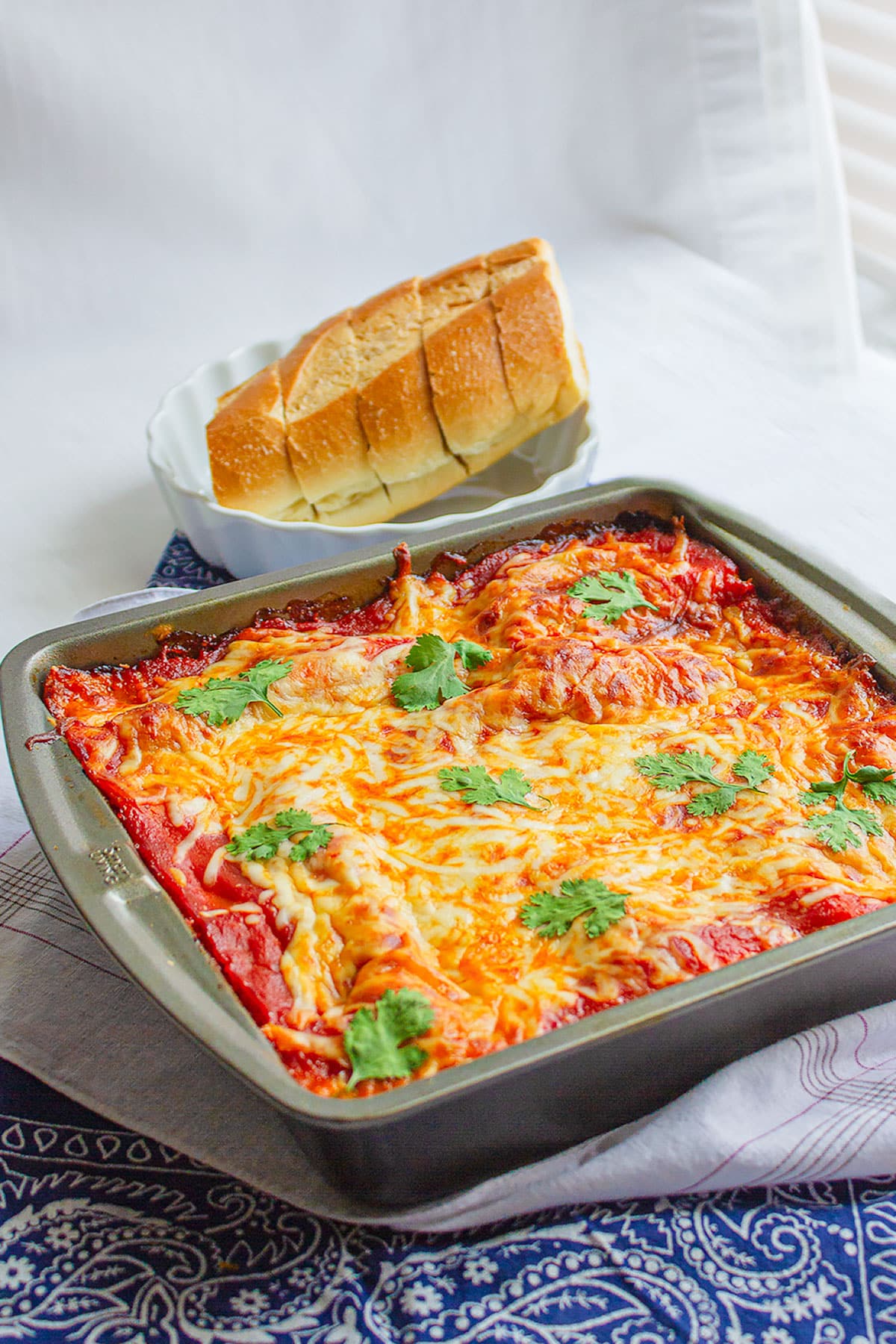 Freshly prepared classic beef lasagna.