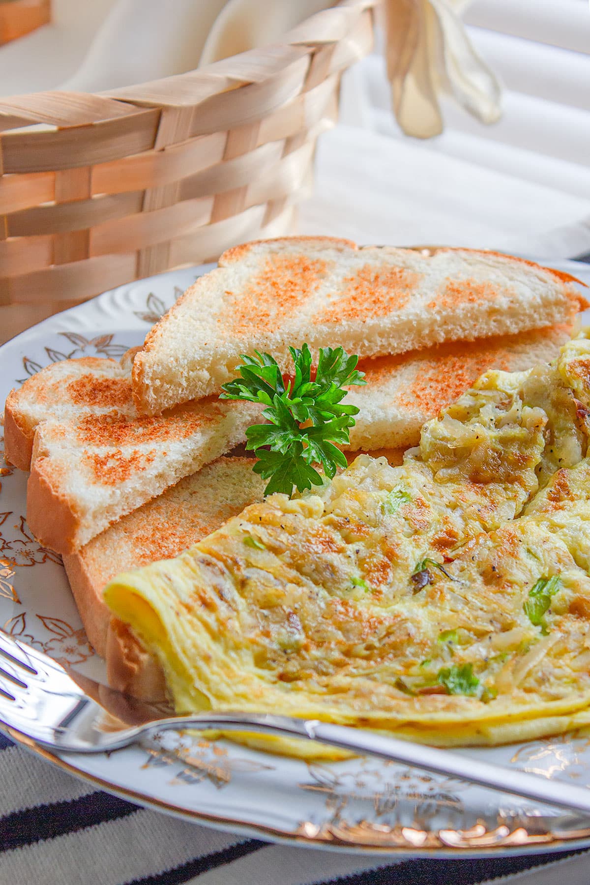 Close up image of potato omelete in a plate.