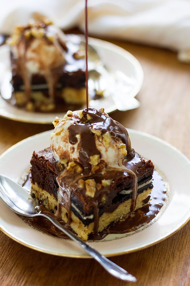 slutty brownies served on a small plate. #brownies