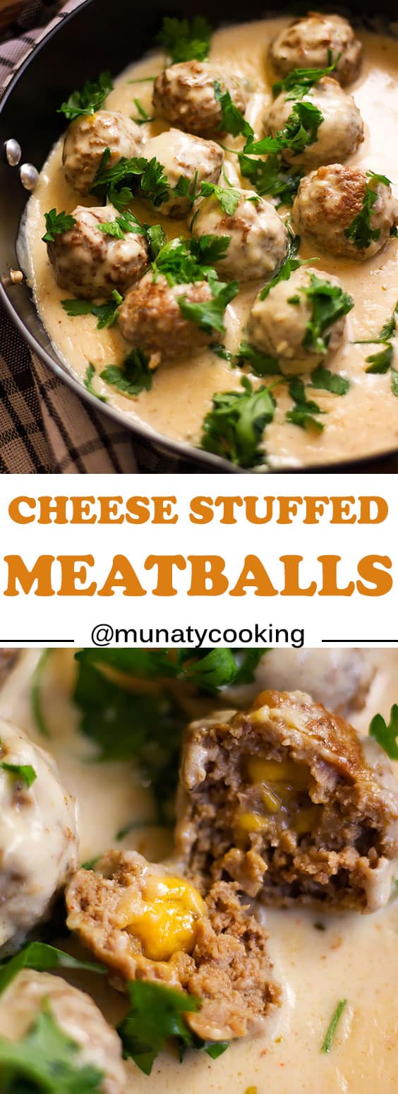 Cheese stuffed meatballs in creamy garlic sauce. juicy meatballs filled with cheddar cheese and is ready in 30 minutes. #meatballs #garlicsauce #meatballrecipe