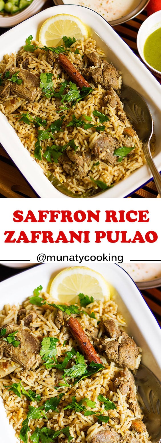Saffron rice or zafrani rice, and Indian dish made of meat, lamb or beef and aromatic and delicious rice. #indianfood #zafrani pulao #dinner