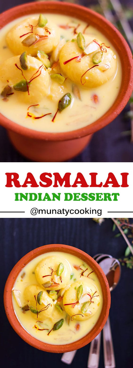 Rasmalai, Indian dessert made of spongy and soft cheese balls in a delicious silky milk sauce. #rasmalai #indiandessert