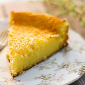 Feature image of impossible coconut pie recipe.