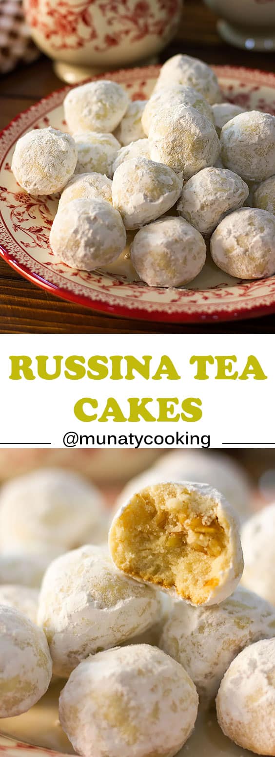Russian Tea Cakes are delicate, buttery, and melt in your mouth cookies. Tender crumbs with crunchy toasted walnuts to give an amazing texture. These Russian tea cake cookies are coated in icing twice, and you can serve it with tea or milk! #weddingcookies #cookies #pecansandies #snowballs #russianteacakes #butterballs #teacakes #cookierecipes