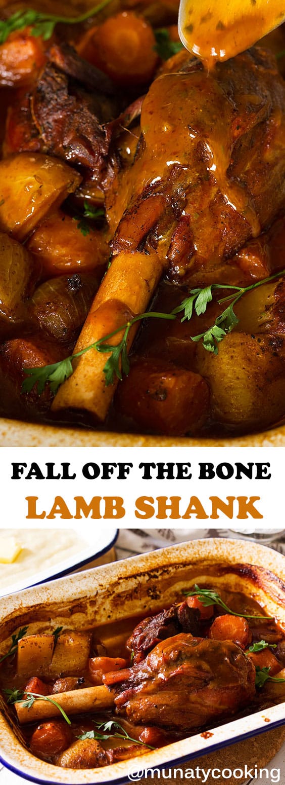 Fall off the bone Lamb Shanks smothered in a deliciously rich gravy! The lamb shank will melt in your mouth and will sure be your family's favorite dinner. Watch my video and make this simple yet mind blowing recipe. #lambshank #lambshankrecipe #dinner #lambrecipes