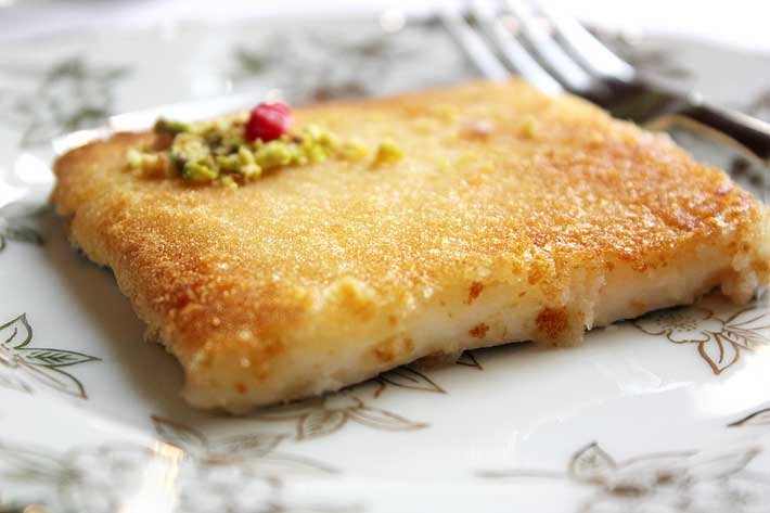 A slice of arabian dessert Kunafa.