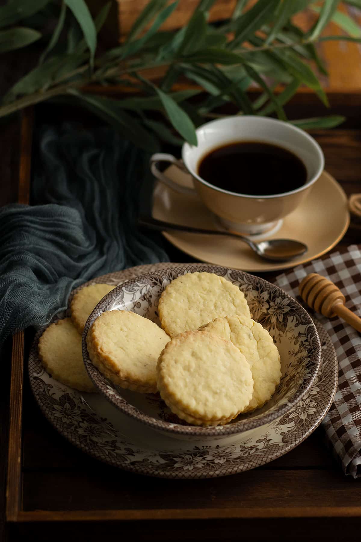 Buttery delicious coconut cookies served as sandwich cookies with honey.