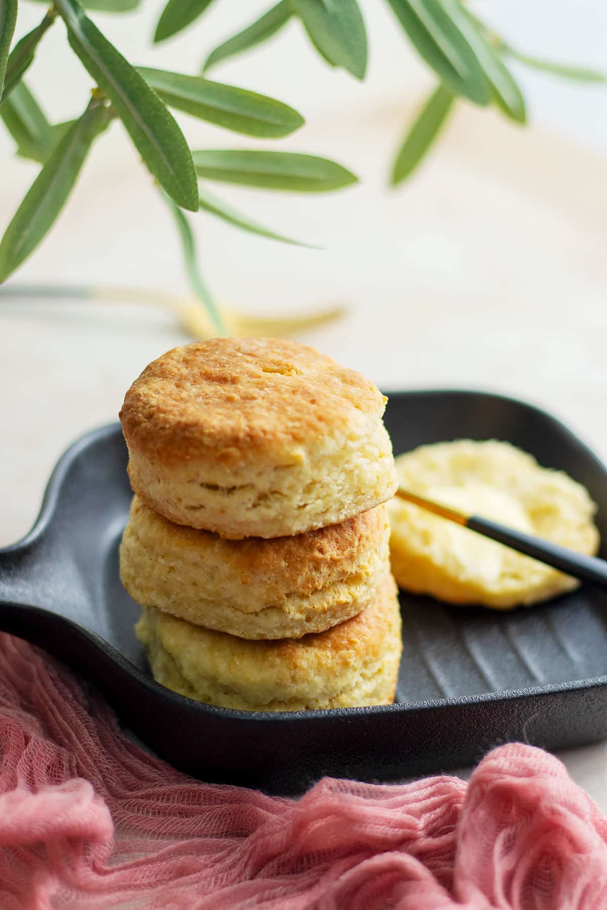 Fresh southern biscuits brushed with butter.