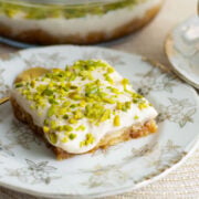 Aish El Saraya a middle eastern dessert made of toasted bread soaked in syrup and topped with delicious cream.