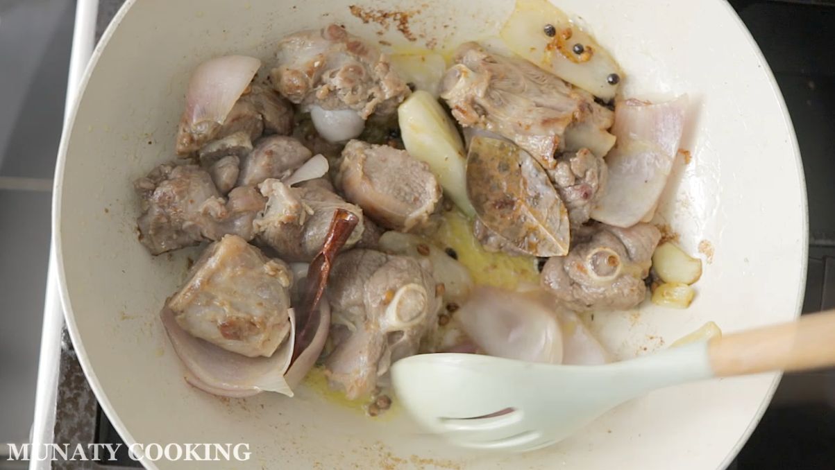 Preparing the meat stew.