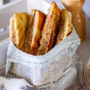 Arayes slices (pita bread stuffed with seasoned ground meat).