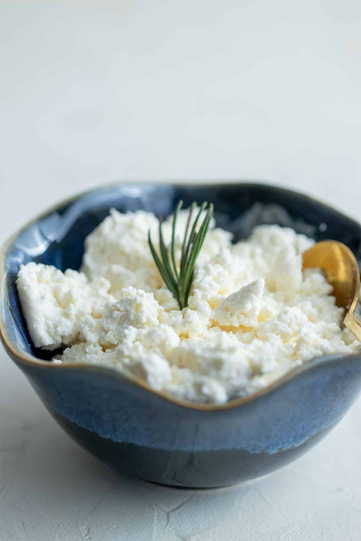 Creamy homemade ricotta cheese in a bowl.