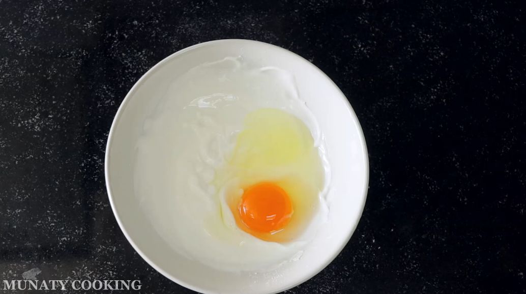 Yogurt mixture in a white bowl.