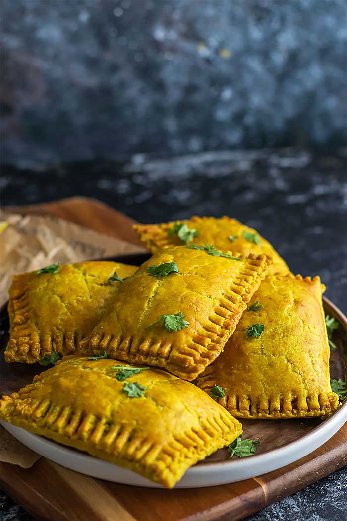 Flaky Jamaican beef patty with spicy filling.
