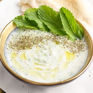 Cucumber and yogurt middle eastern salad. feature image.