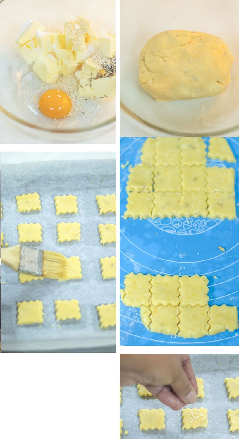 Step by step image showing how to make savory butter cookies.