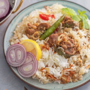 White mutton Biryani feature image.